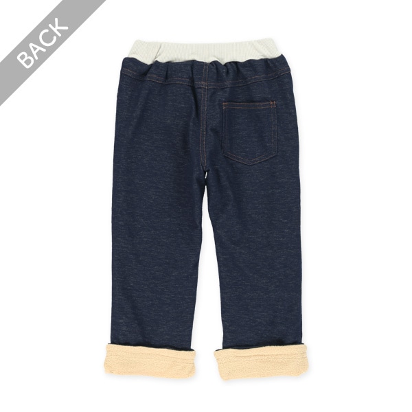 裏フリースニットデニムロールアップパンツ