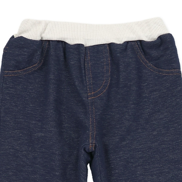 裏フリースニットデニムロールアップパンツ