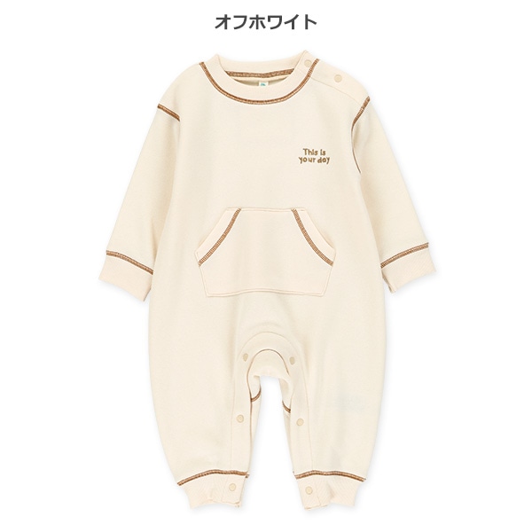 裏起毛配色ステッチ長袖カバーオール