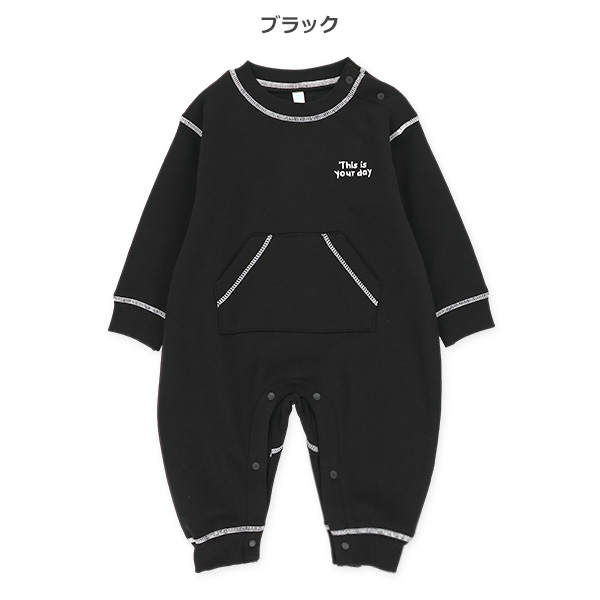 裏起毛配色ステッチ長袖カバーオール