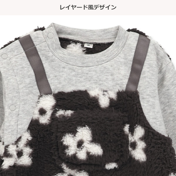 フリースチェック・花柄長袖カバーオール