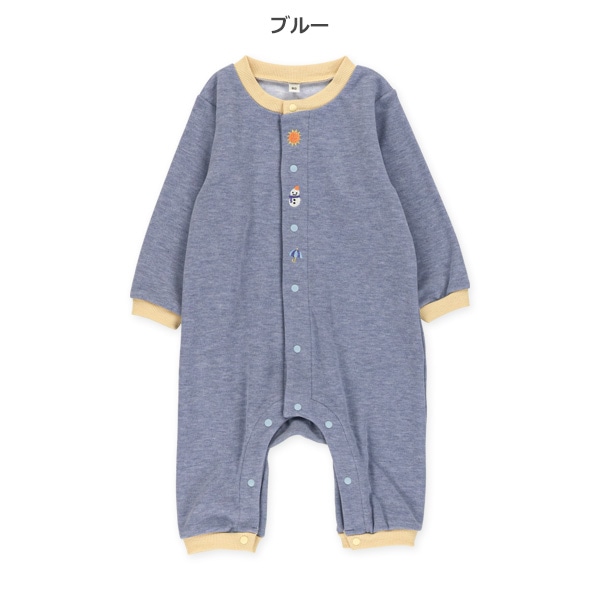 裏起毛前縦刺繍長袖カバーオール