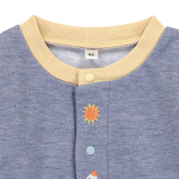 裏起毛前縦刺繍長袖カバーオール