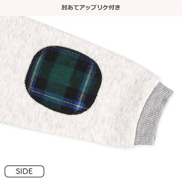裏起毛くまチェックアップリケ長袖カバーオール
