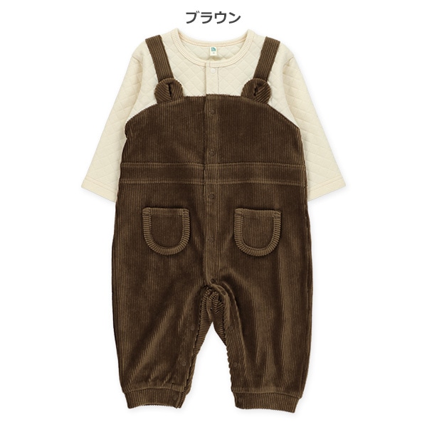 ニットコール切り替え長袖カバーオール