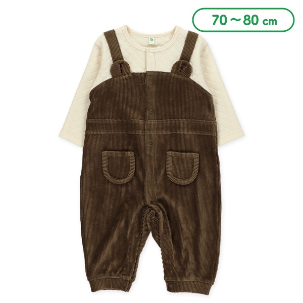 ニットコール切り替え長袖カバーオール