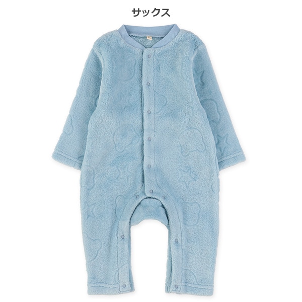 フリースエンボスくま星柄長袖カバーオール