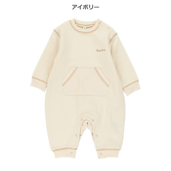 裏起毛配色ステッチ長袖カバーオール