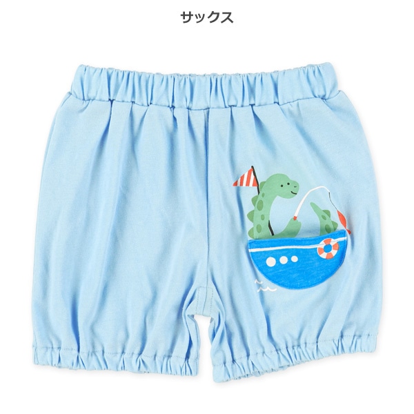 4分丈裾ゴムデザインポケット付き恐竜パンツ