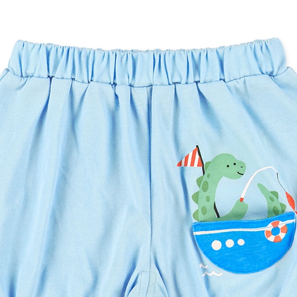 4分丈裾ゴムデザインポケット付き恐竜パンツ