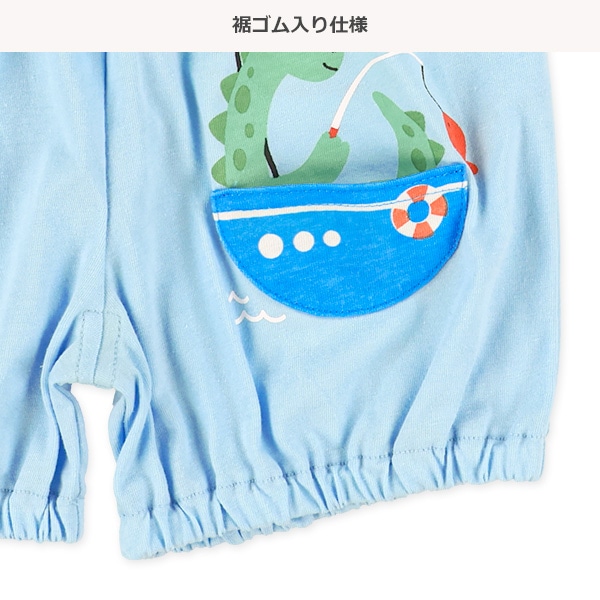 4分丈裾ゴムデザインポケット付き恐竜パンツ