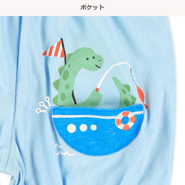 4分丈裾ゴムデザインポケット付き恐竜パンツ