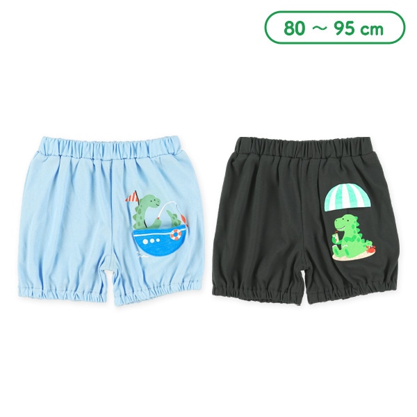 4分丈裾ゴムデザインポケット付き恐竜パンツ
