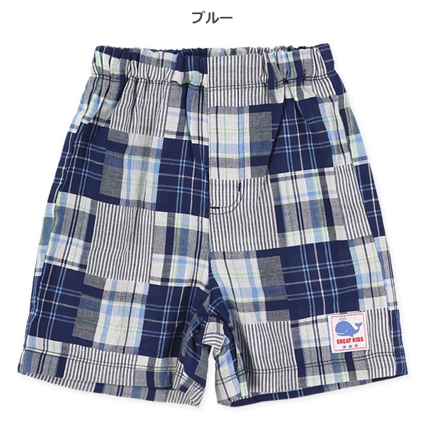 布帛先染めパッチワーク風ハーフパンツ