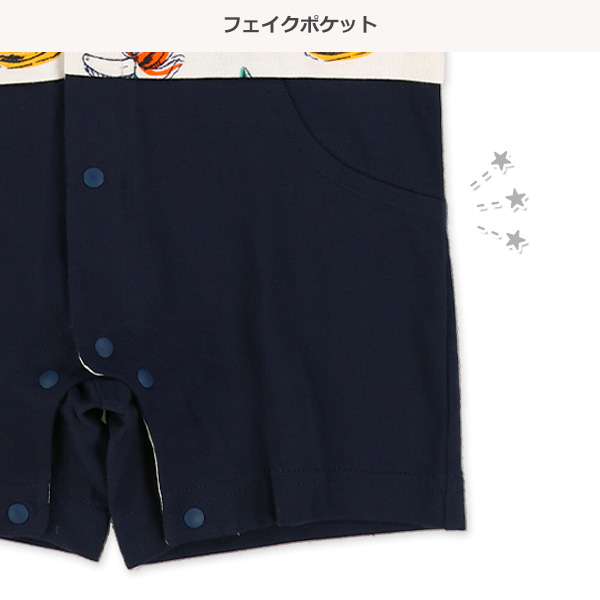 セパレート風ボタニカル柄半袖カバーオール