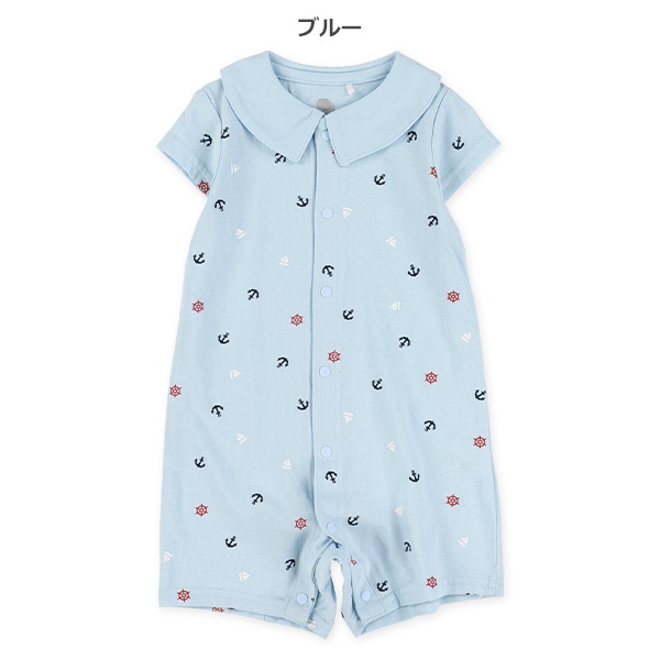 マリン総柄半袖カバーオール