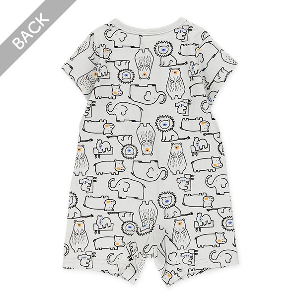 手描きアニマル総柄半袖カバーオール