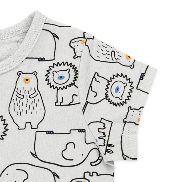 手描きアニマル総柄半袖カバーオール