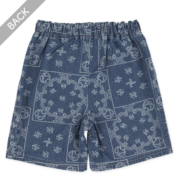 平織りデニムペイズリー柄ハーフパンツ