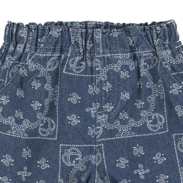 平織りデニムペイズリー柄ハーフパンツ