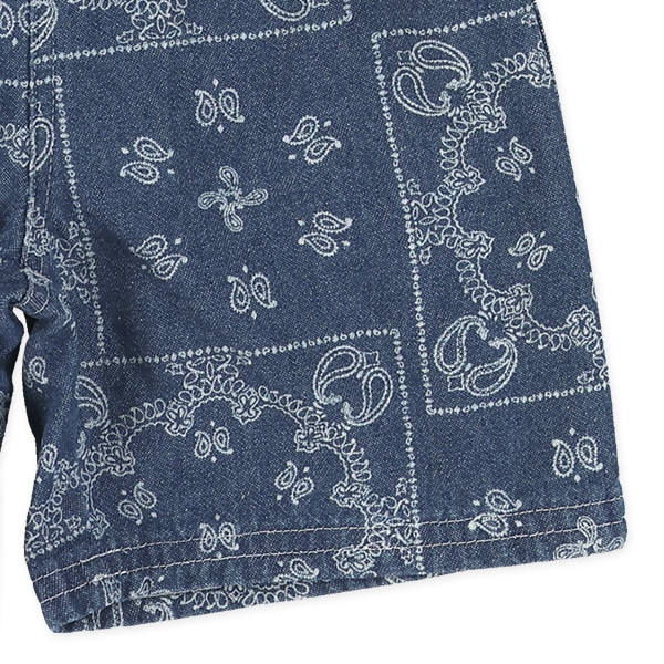 平織りデニムペイズリー柄ハーフパンツ