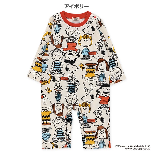 ミニ裏毛総柄長袖カバーオール（スヌーピー）
