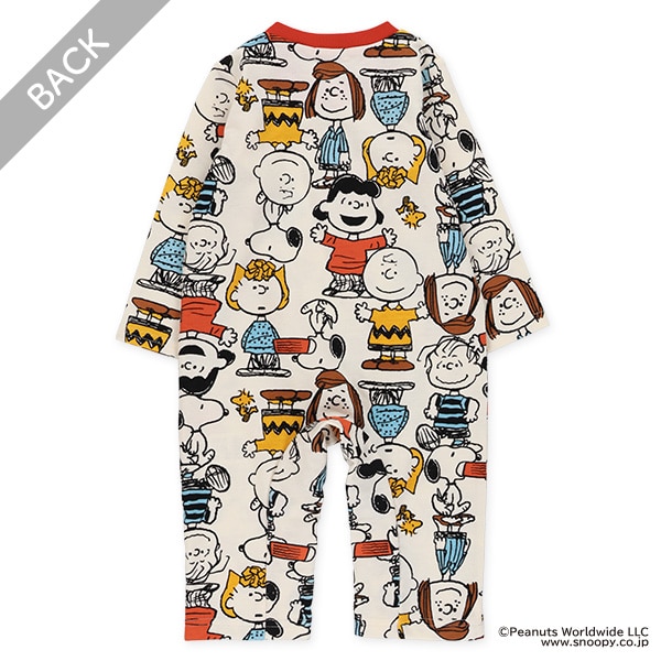 ミニ裏毛総柄長袖カバーオール（スヌーピー）