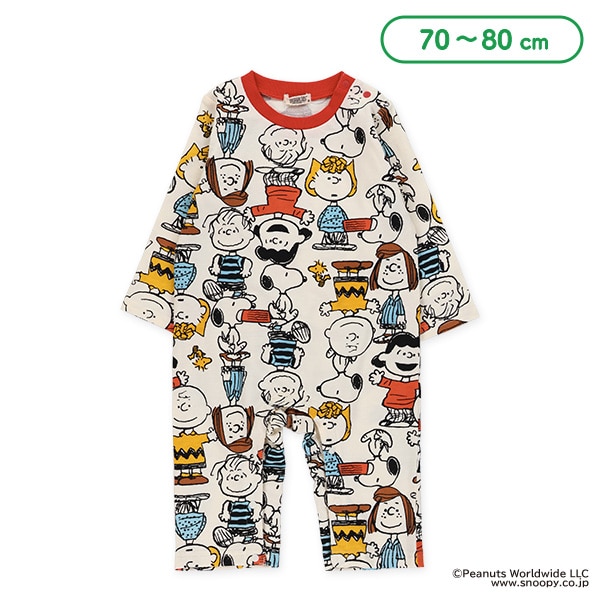 ミニ裏毛総柄長袖カバーオール（スヌーピー）