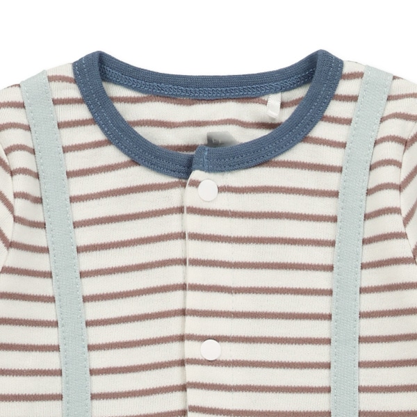 裏毛ボーダー切り替え長袖カバーオール