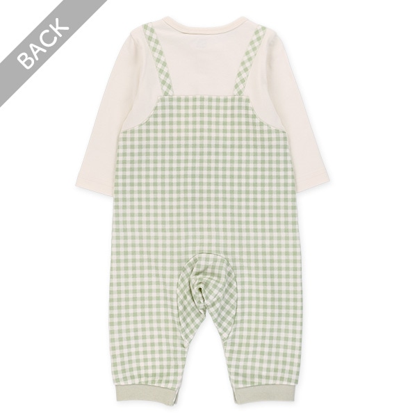 ミニ裏毛チェックサロペットレイヤード風長袖カバーオール