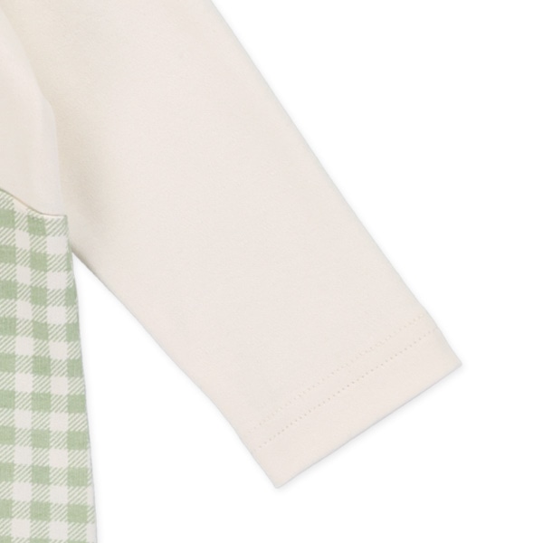 ミニ裏毛チェックサロペットレイヤード風長袖カバーオール