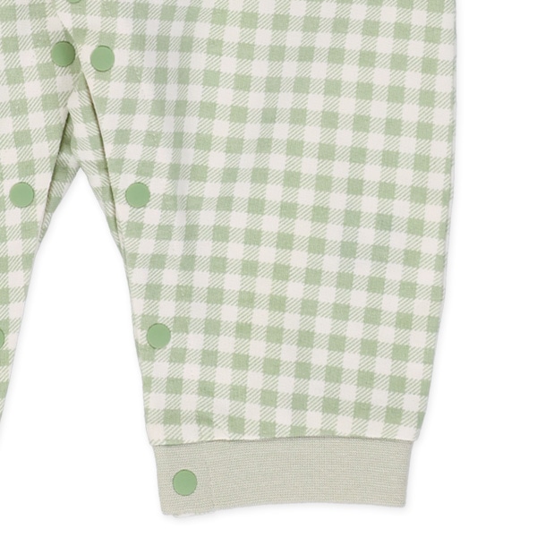 ミニ裏毛チェックサロペットレイヤード風長袖カバーオール