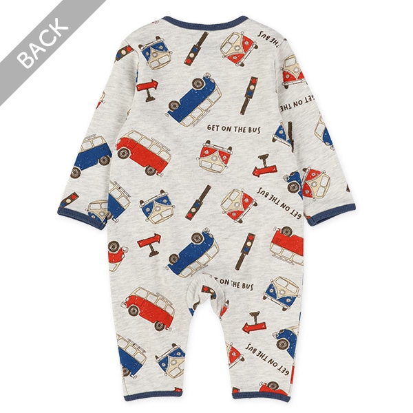 裏毛いぬ・バス総柄長袖カバーオール