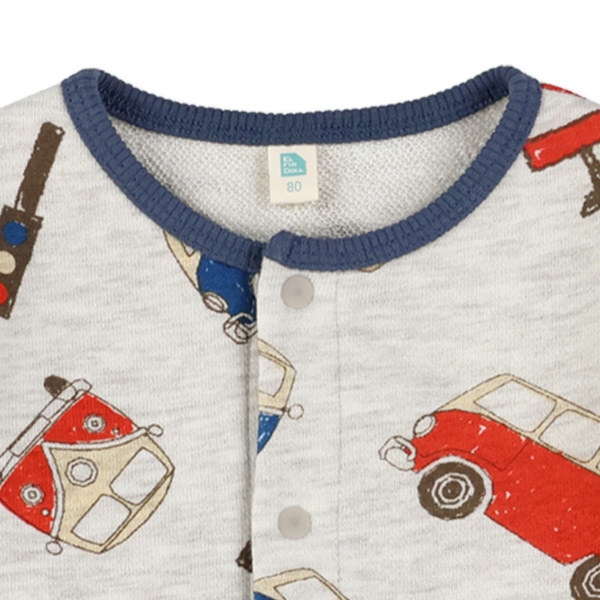 裏毛いぬ・バス総柄長袖カバーオール