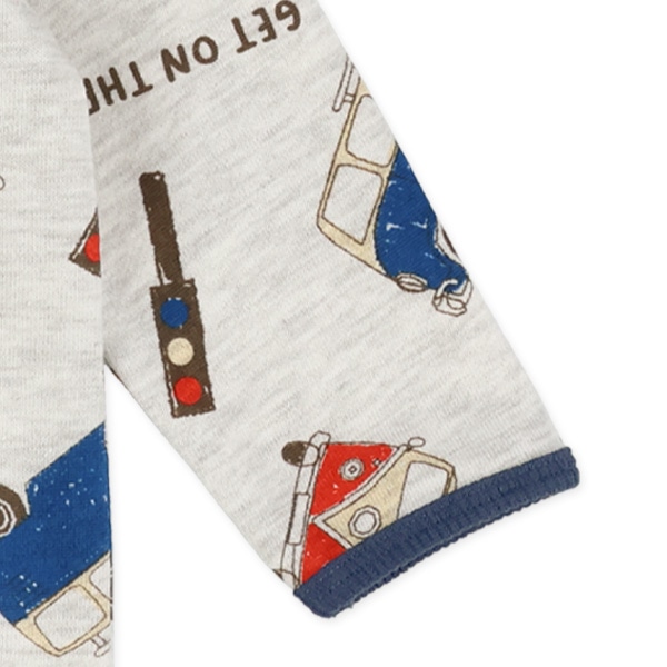 裏毛いぬ・バス総柄長袖カバーオール