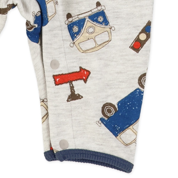 裏毛いぬ・バス総柄長袖カバーオール