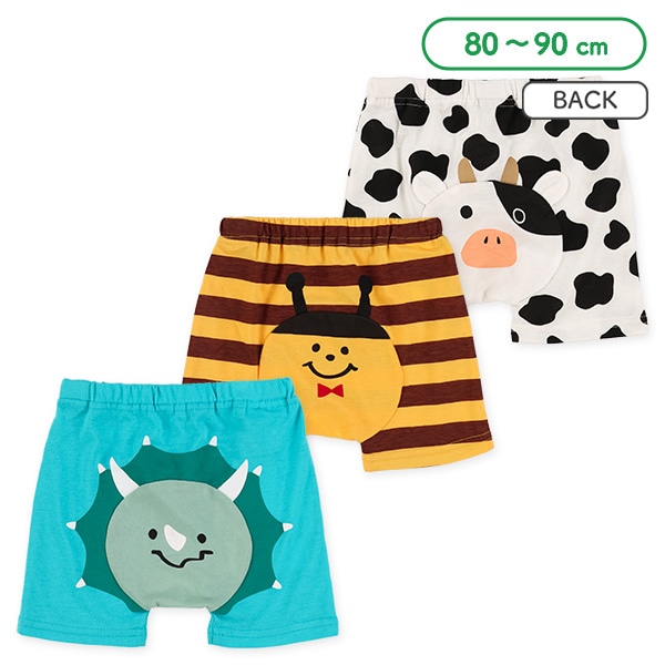 1分丈おしりマチ付きフィットパンツ（うし・はち・恐竜）