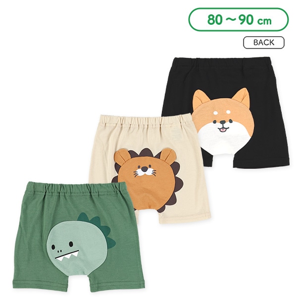 1分丈おしりマチ付きフィットパンツ（いぬ・ライオン・恐竜）