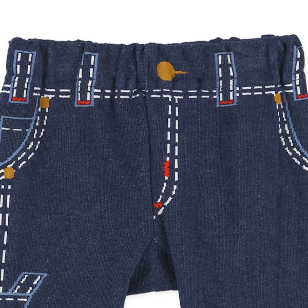 丸編みデニム風・恐竜柄サルエルレギンス