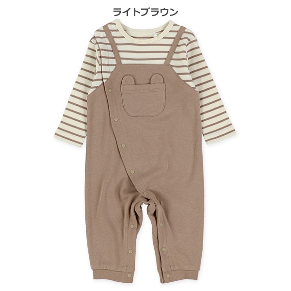 胸ポケット付きボーダー長袖カバーオール
