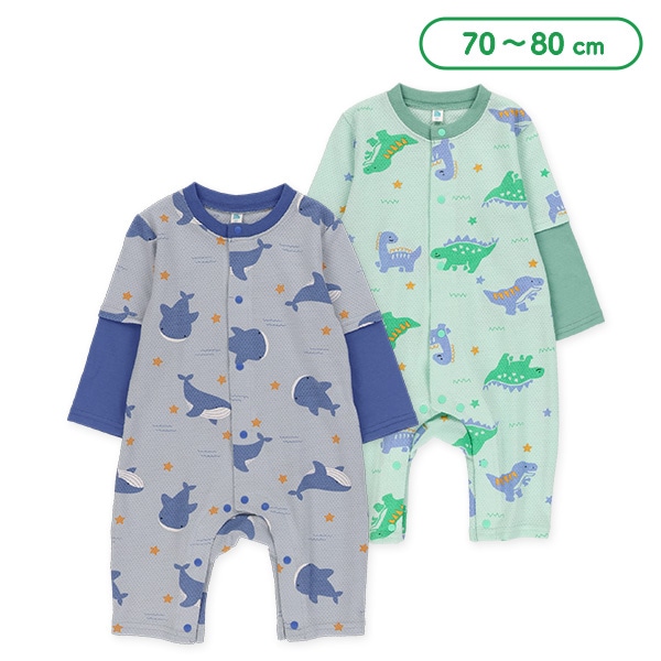 ハチス天竺アニマル総柄長袖カバーオール