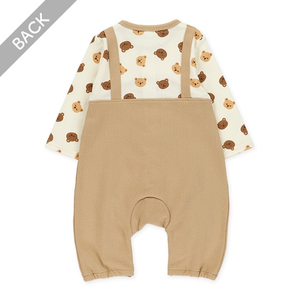 スムースくまレイヤード風長袖カバーオール