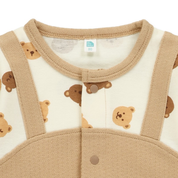 スムースくまレイヤード風長袖カバーオール