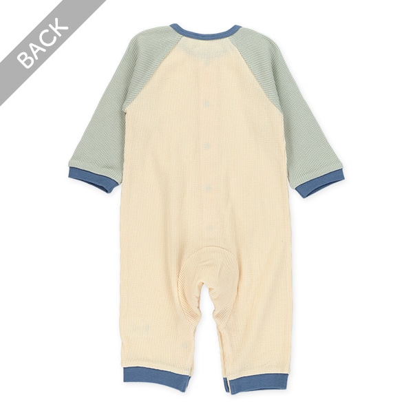 ワッフル袖配色長袖カバーオール