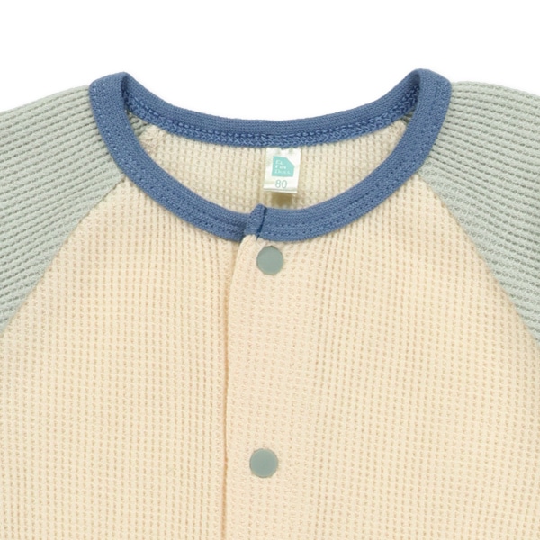 ワッフル袖配色長袖カバーオール