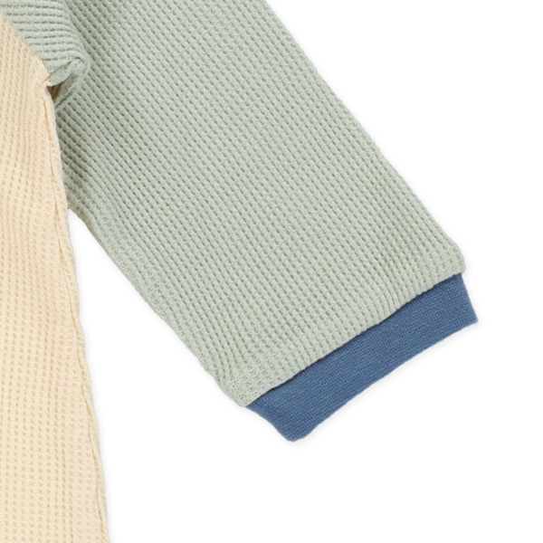 ワッフル袖配色長袖カバーオール