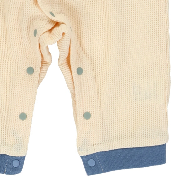 ワッフル袖配色長袖カバーオール