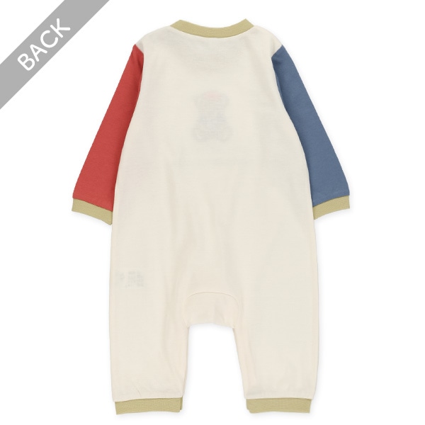 天竺くまサガラ刺繍配色長袖カバーオール