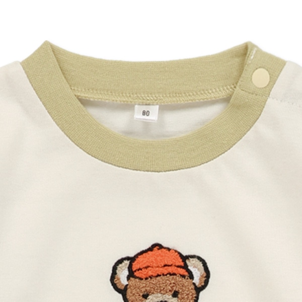 天竺くまサガラ刺繍配色長袖カバーオール