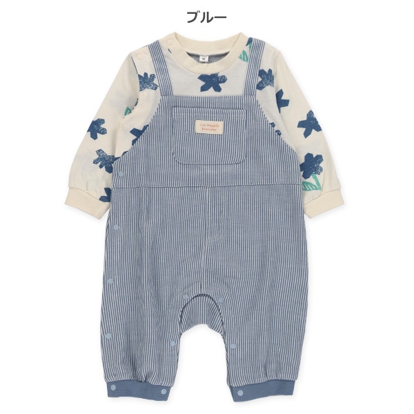 天竺ボタニカル柄長袖カバーオール